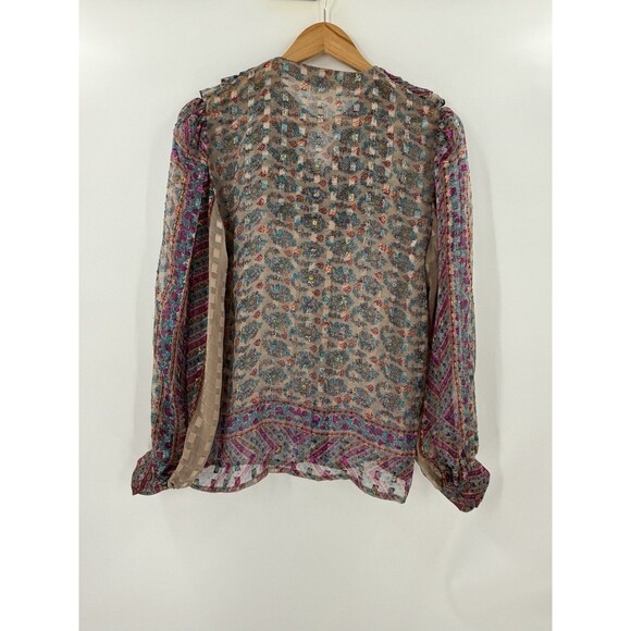 Vintage Womens The Silk Farm Blouse 100% Silk Ruffle Neck Sheer Size 6 Excellent - Picture 4 of 9